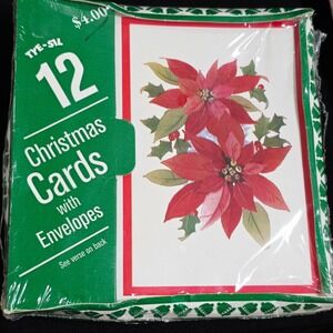 Vintage TYE-SIL 12 Christmas Cards with Envelopes Poinsettia Design